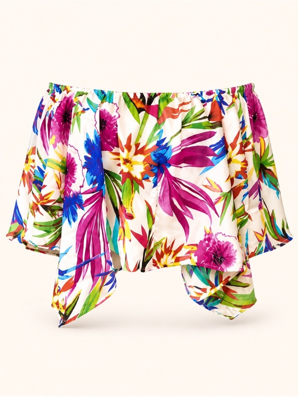 Cotton Express Floral Off Shoulder Crop Top Tropical Ruffle Size M
